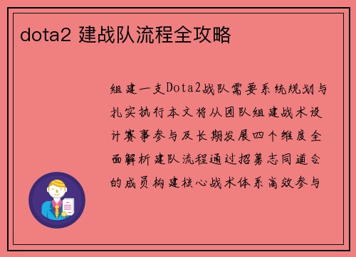 dota2 建战队流程全攻略