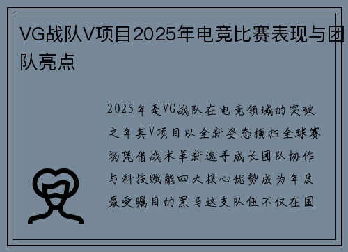 VG战队V项目2025年电竞比赛表现与团队亮点